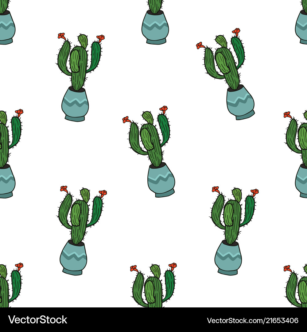 Seamless pattern with cactus Vector Image