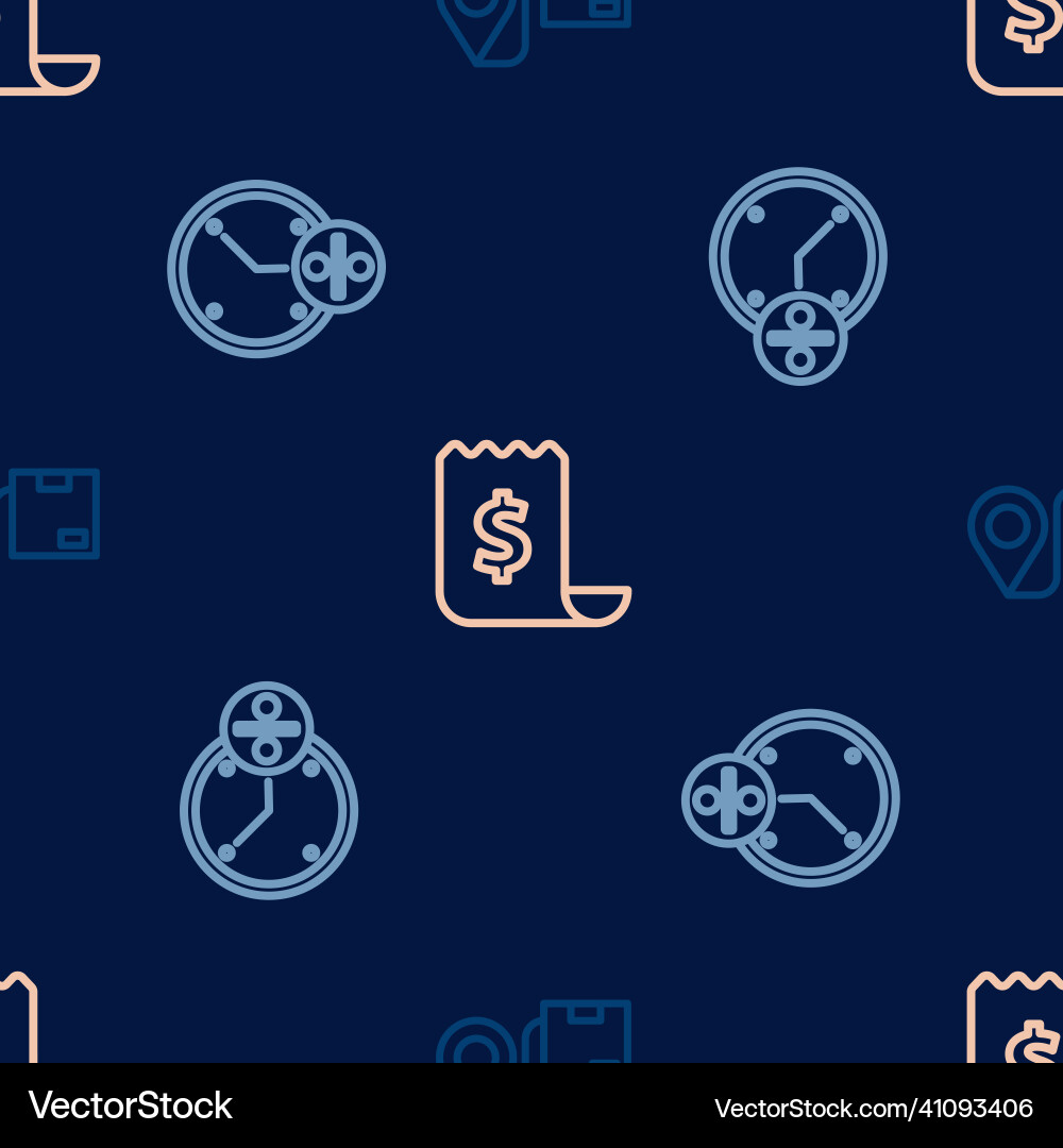 Set line location with cardboard box clock Vector Image
