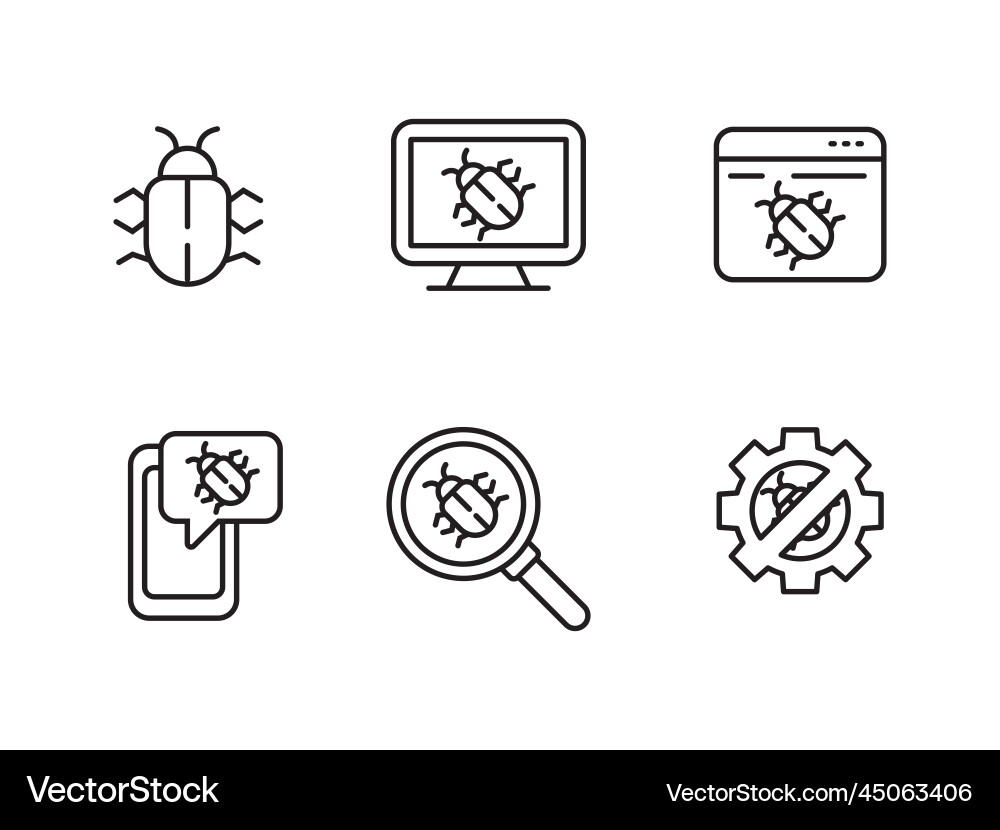 Set of computer bug icons with linear style Set of computer bug icons with linear style vector image