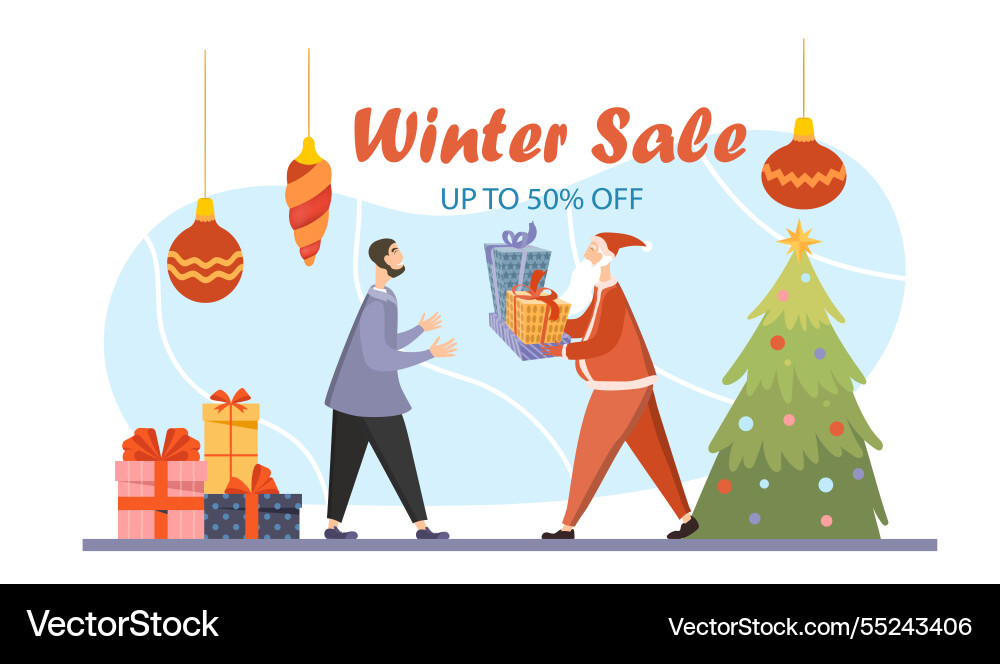 Winter sale with santa and gifts Winter sale with santa and gifts vector image