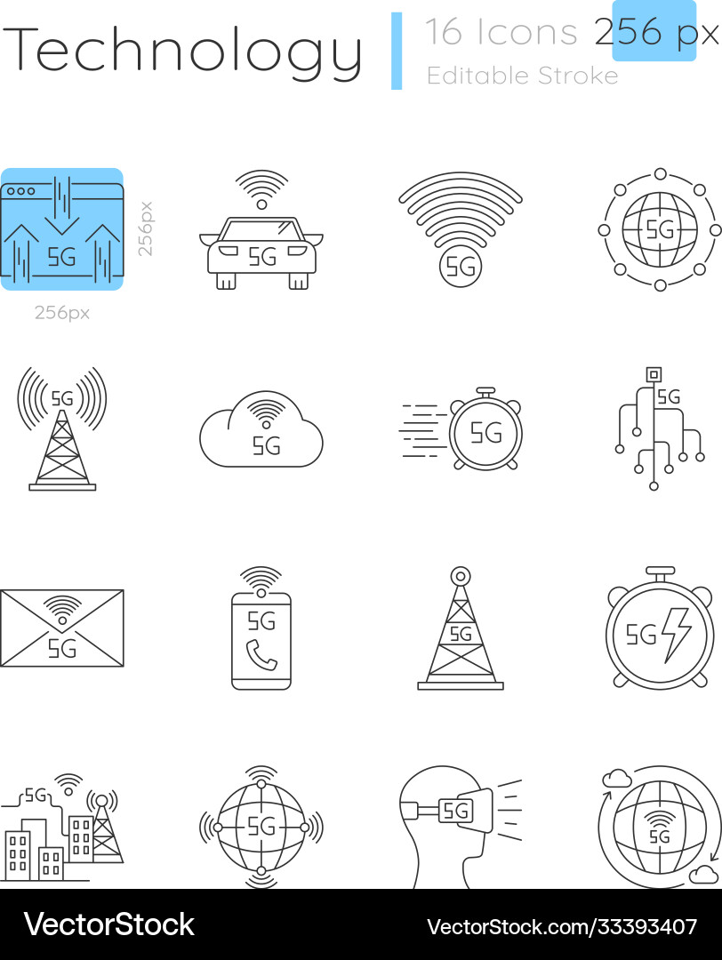5g connection linear icons set 5g connection linear icons set Vector Image