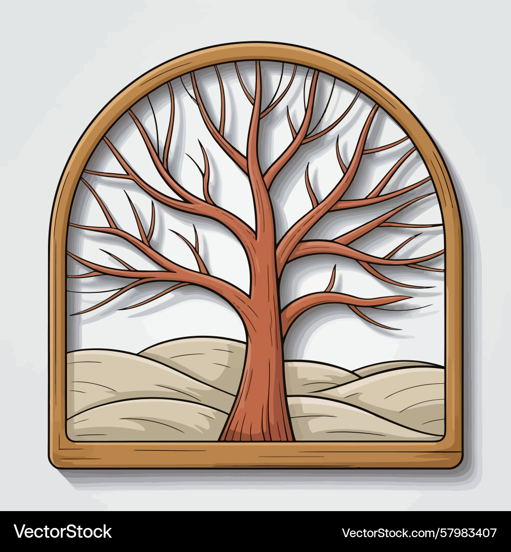 A tree in window with no leaves Vector Image