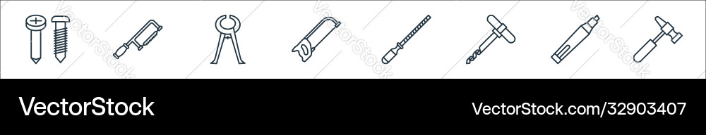 Carpentry line icons linear set quality Carpentry line icons linear set quality vector image