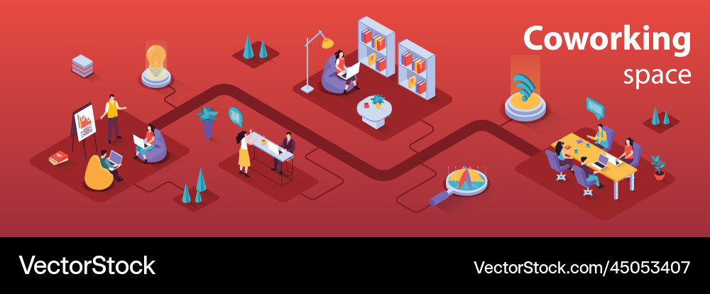 Coworking space concept 3d isometric infographics Vector Image