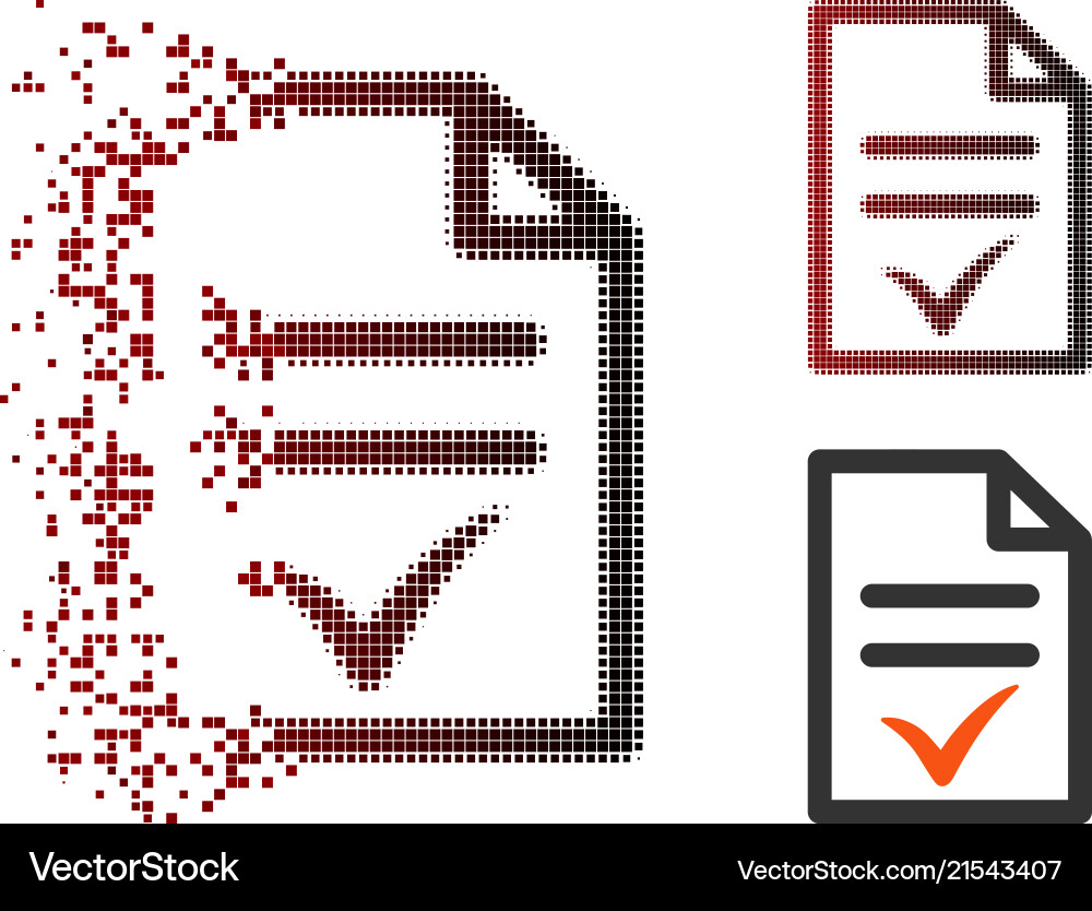 Dissolving pixel halftone valid document icon Vector Image