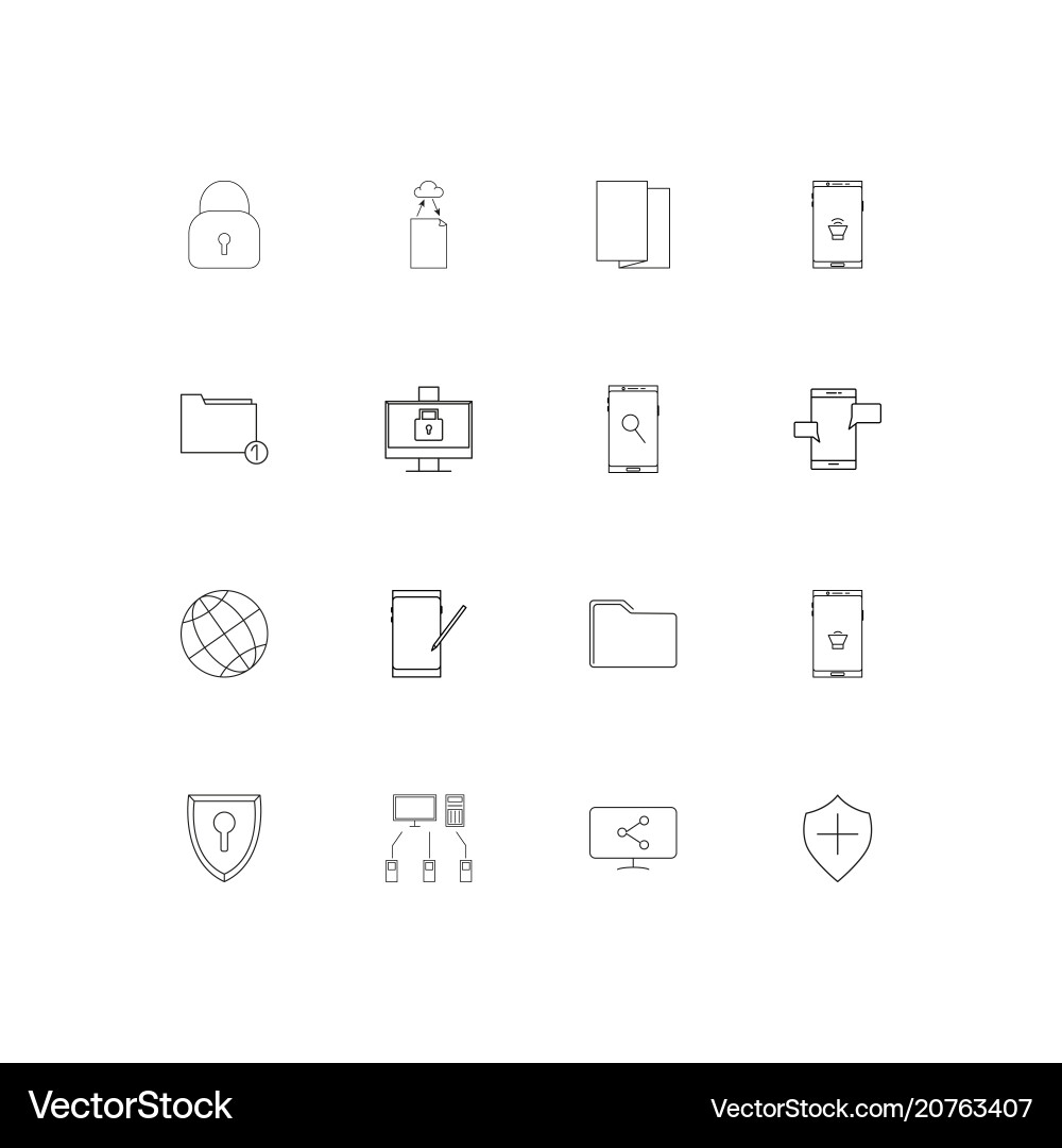 Network and database linear thin icons set vector image