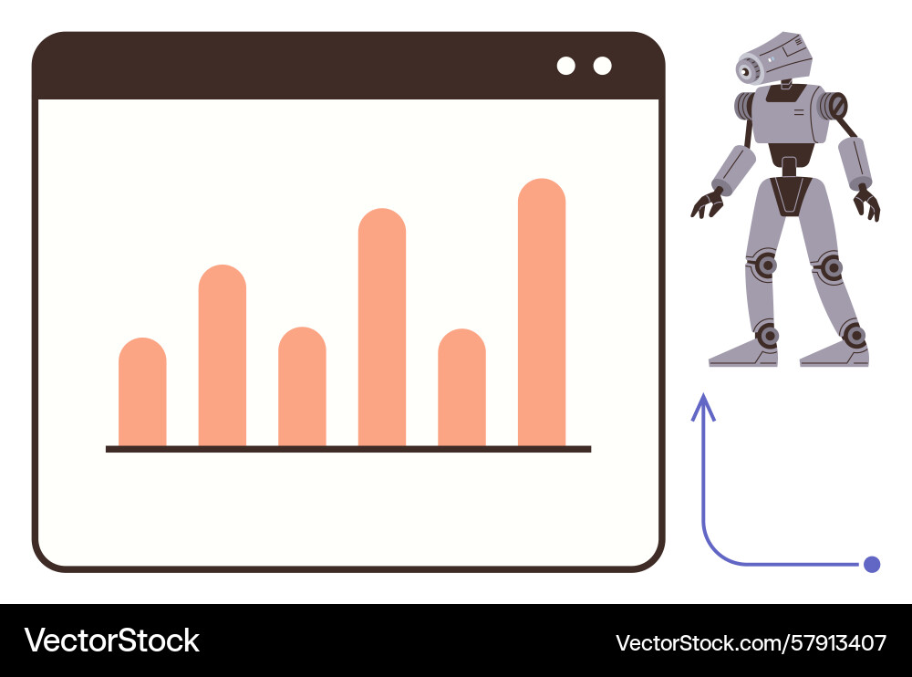 Robot analyzing growth trends with bar chart Robot analyzing growth trends with bar chart Vector Image