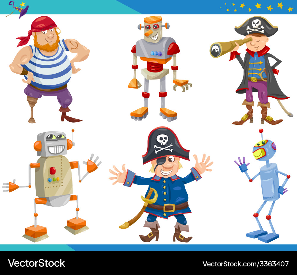 Robot Pirate Characters Set vector image