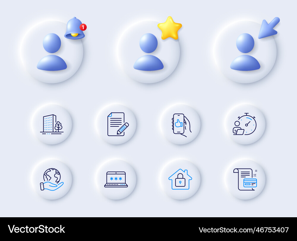 Save planet timer and lock line icons for web Save planet timer and lock line icons for web Vector Image