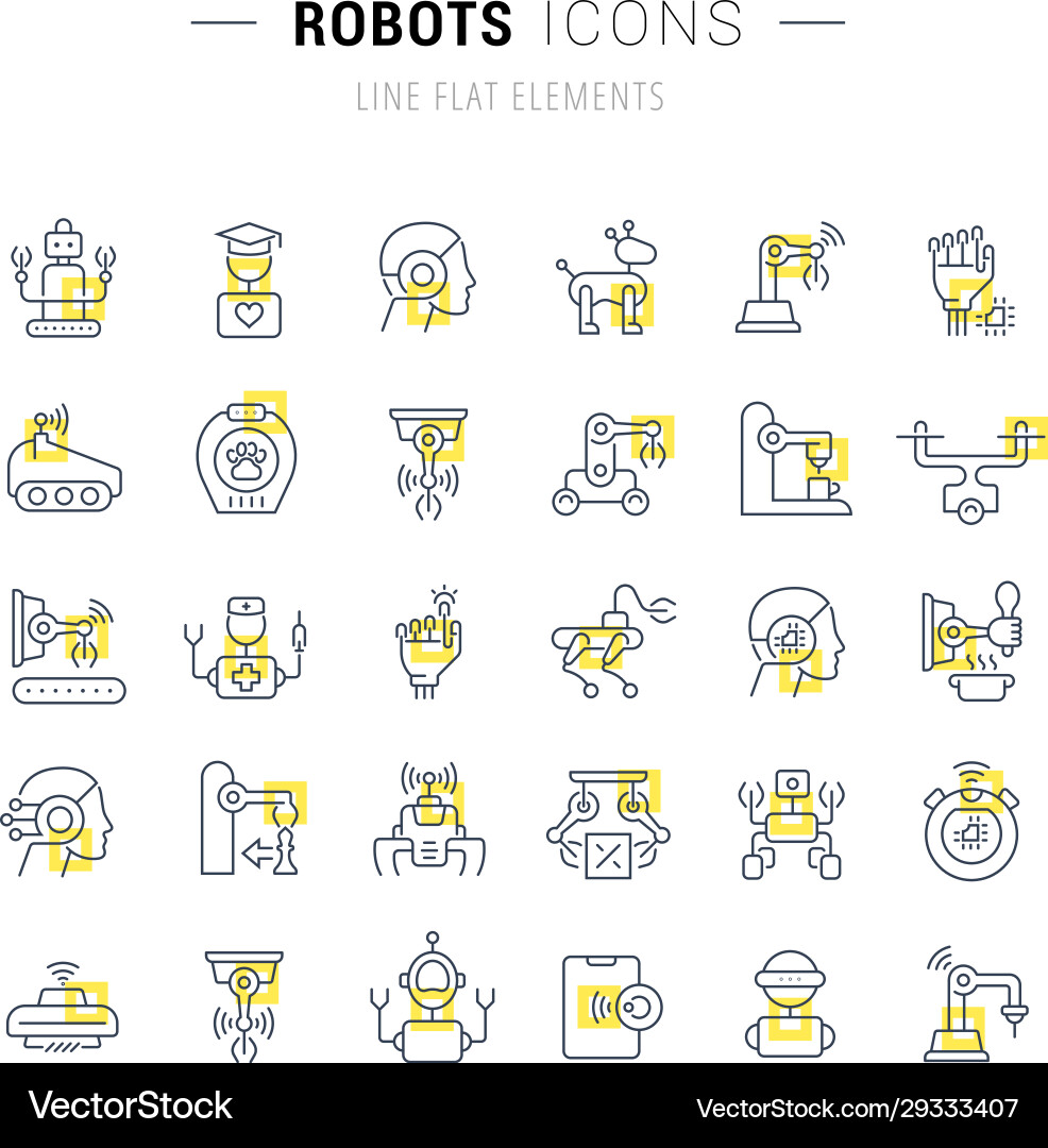 Set line icons robots Set line icons robots vector image