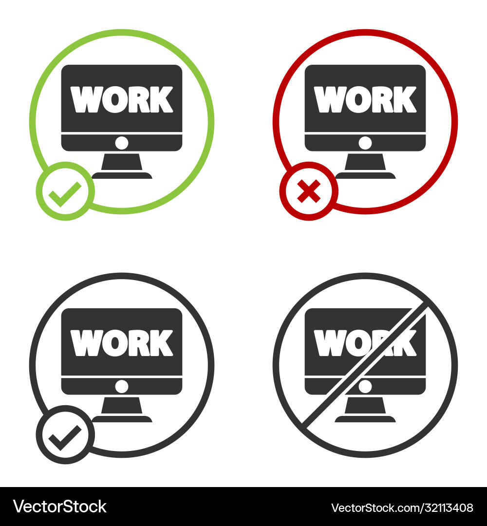 Black computer monitor with text work icon Black computer monitor with text work icon Vector Image