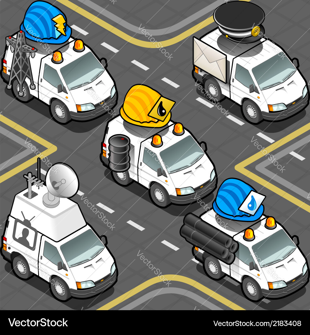 Isometric workers trucks Royalty Free Vector Image