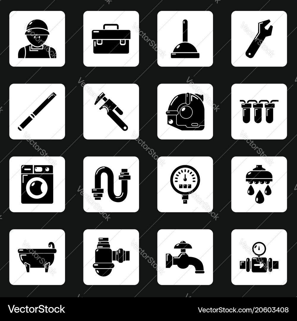 Plumber symbols icons set simple style Vector Image