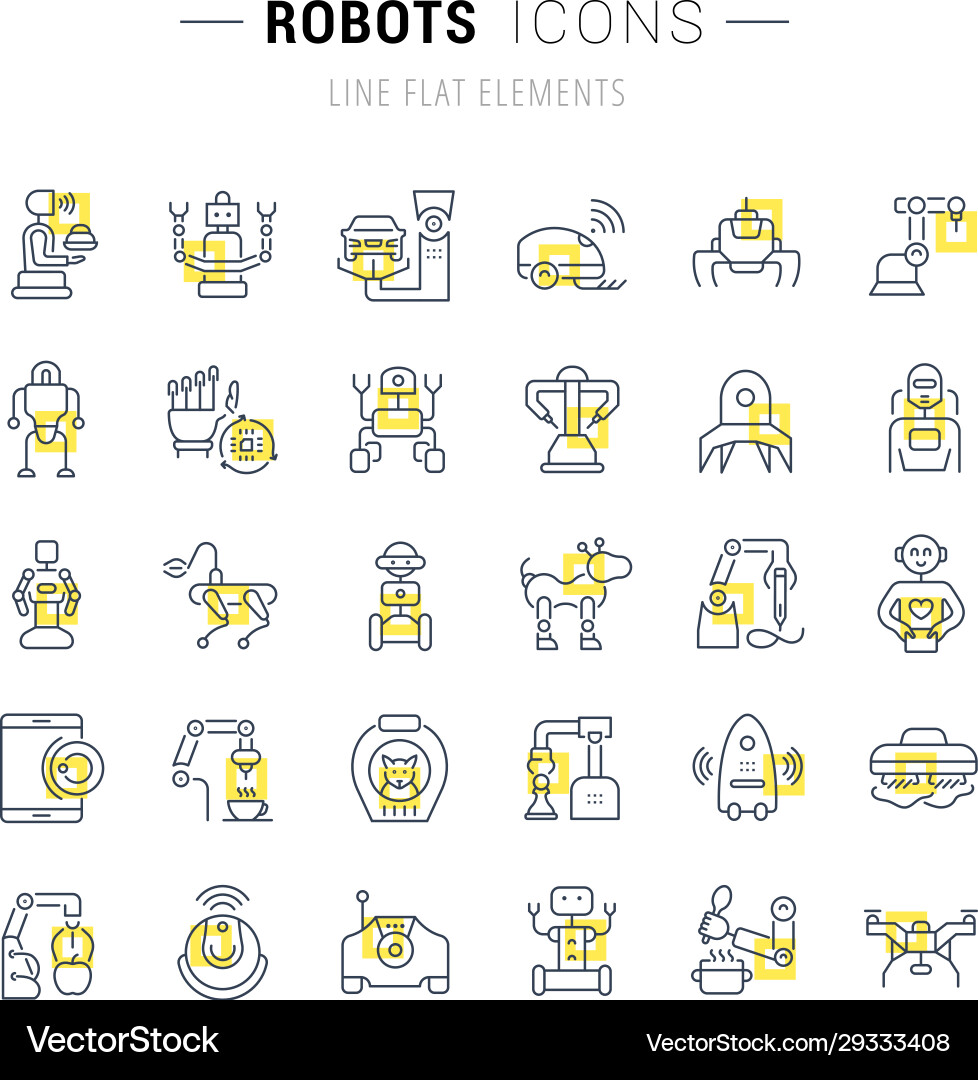 Set line icons robots Set line icons robots vector image