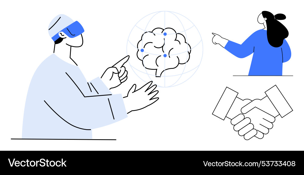 Virtual collaboration on brain mapping Virtual collaboration on brain mapping vector image