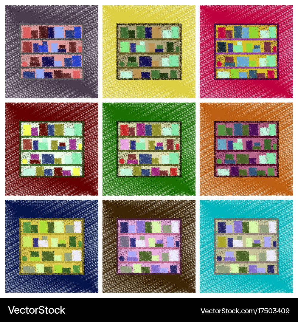 Assembly flat shading style icons bookshelf vector image