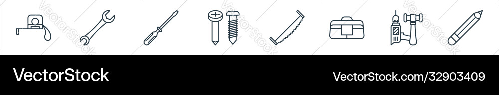 Carpentry line icons linear set quality Carpentry line icons linear set quality vector image