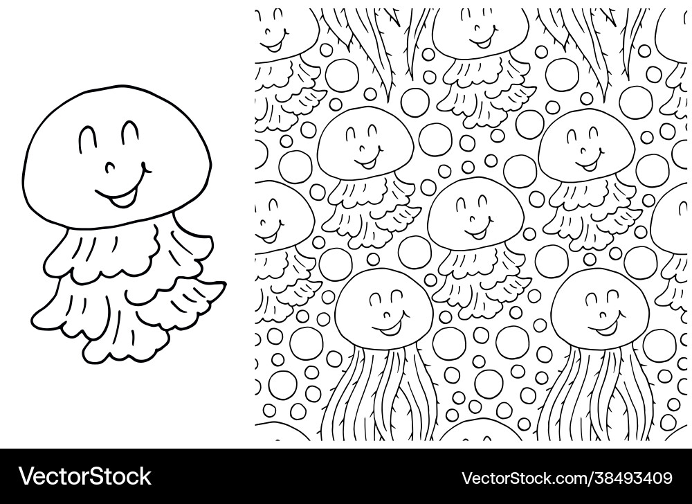 Contour set element and seamless pattern vector image