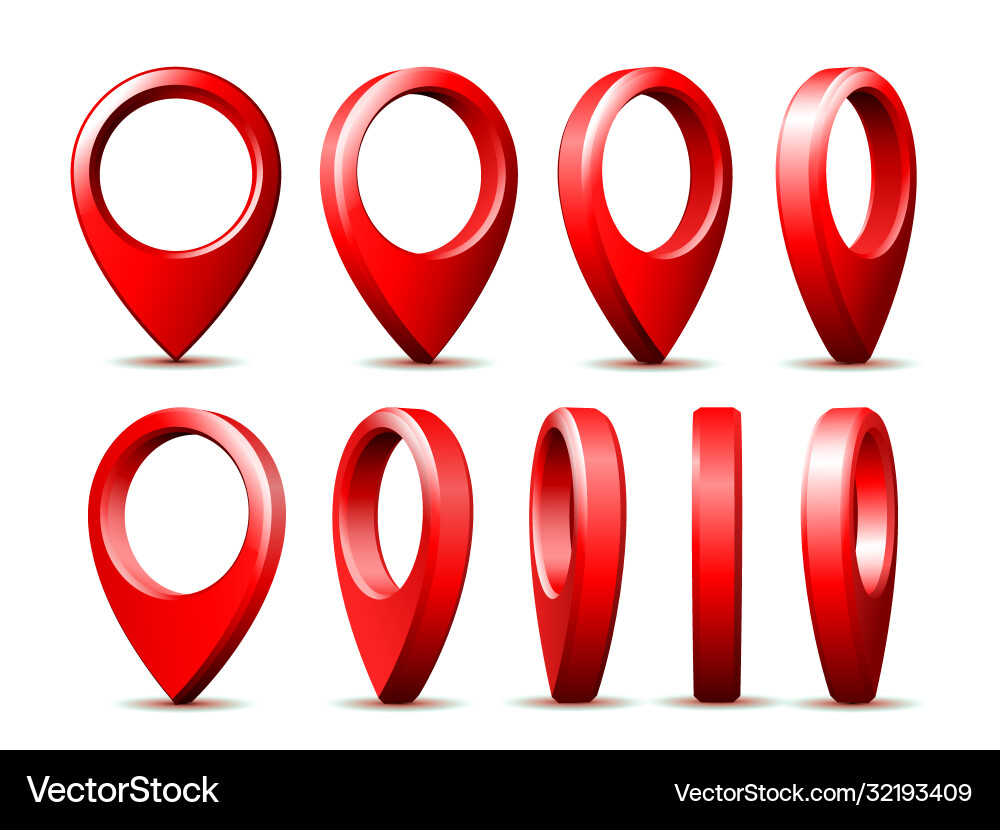 Detailed 3D Red Map Pins Set vector image