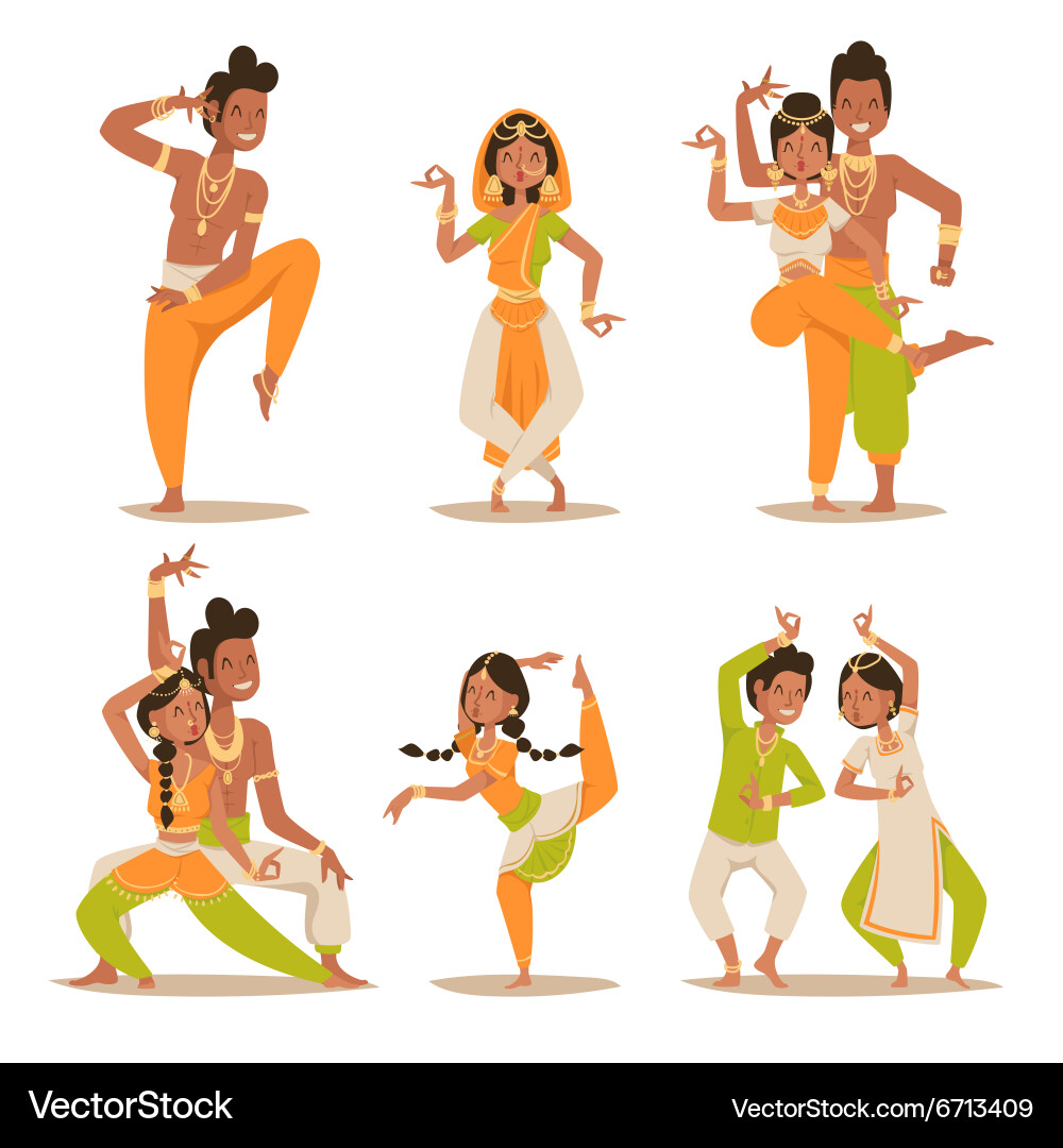 Indian Dancers - Group Silhouette Vector Image