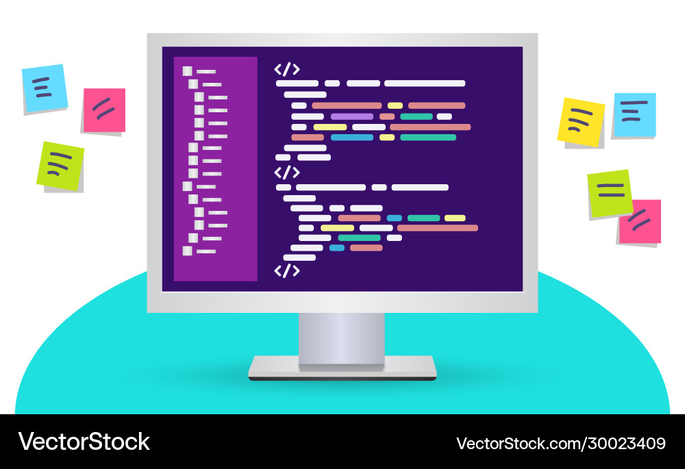 Personal computer with a code page on desktop vector image