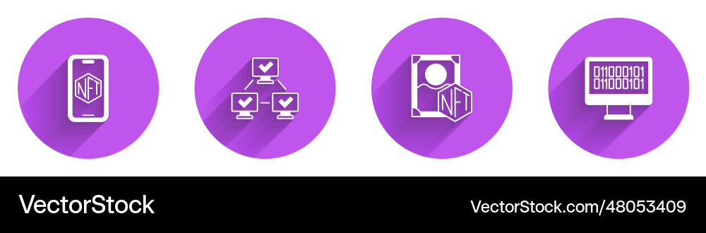 Set mobile with art store app nft blockchain Set mobile with art store app nft blockchain Vector Image