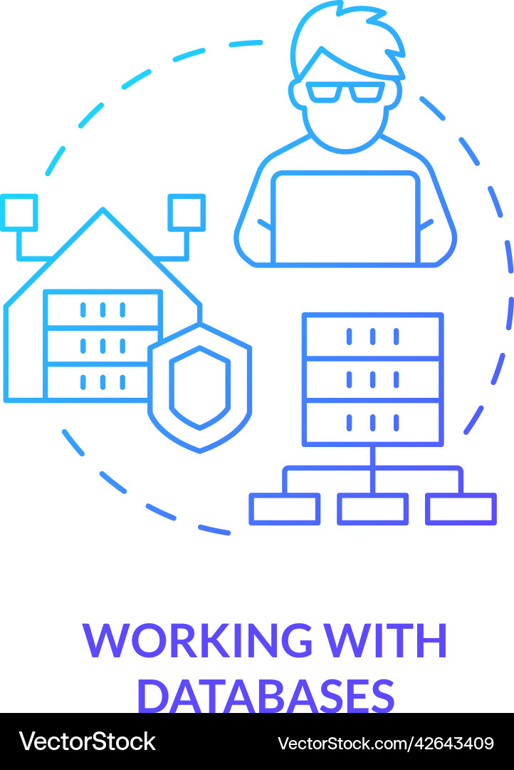 Working with databases blue gradient concept icon Working with databases blue gradient concept icon vector image