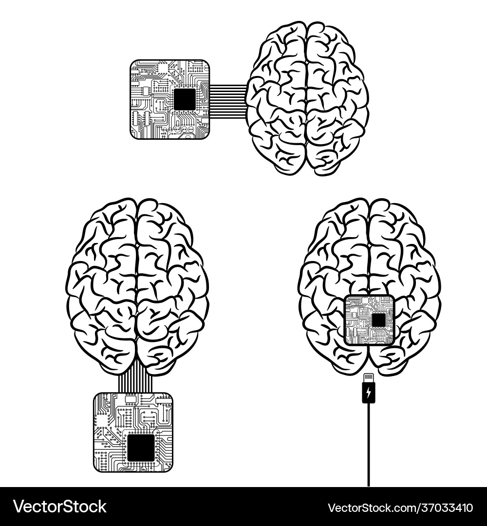 Brain microscheme chip charging background Brain microscheme chip charging background vector image