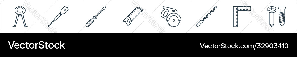 Carpentry line icons linear set quality Vector Image
