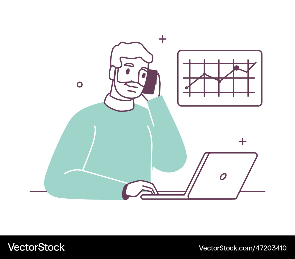 Customer service call center worker with laptop Vector Image