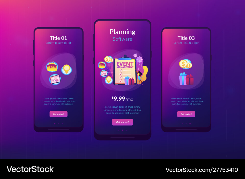 Event management app interface template Vector Image