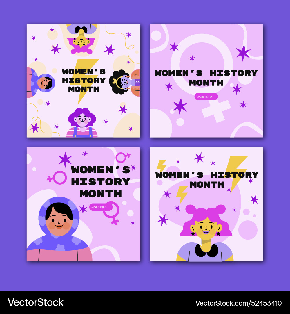 Flat womens history month instagram posts Vector Image