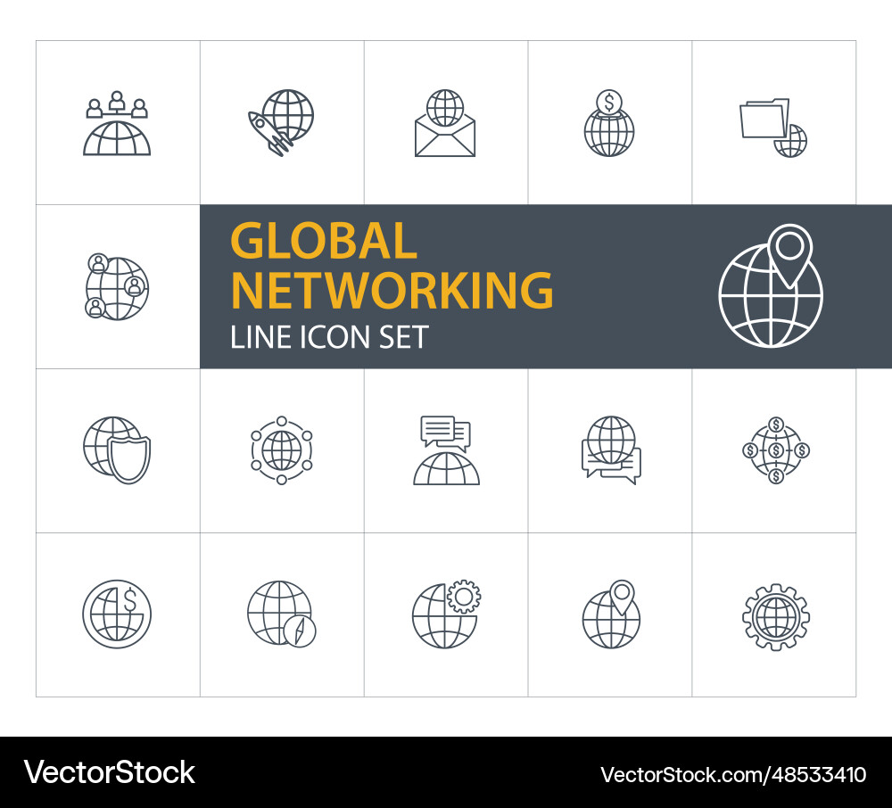 Global networking line icon set vector image