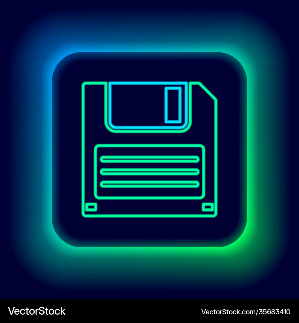 Glowing neon line floppy disk for computer data vector image