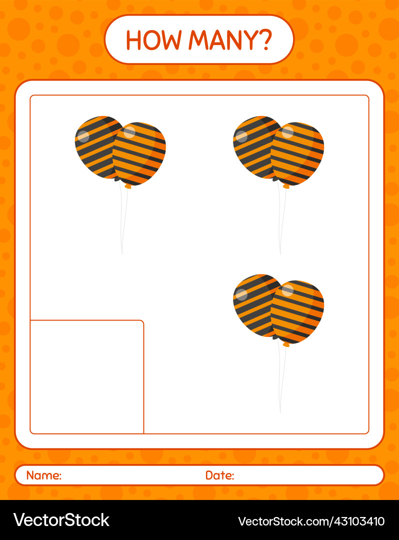 How many counting game with balloon worksheet How many counting game with balloon worksheet Vector Image