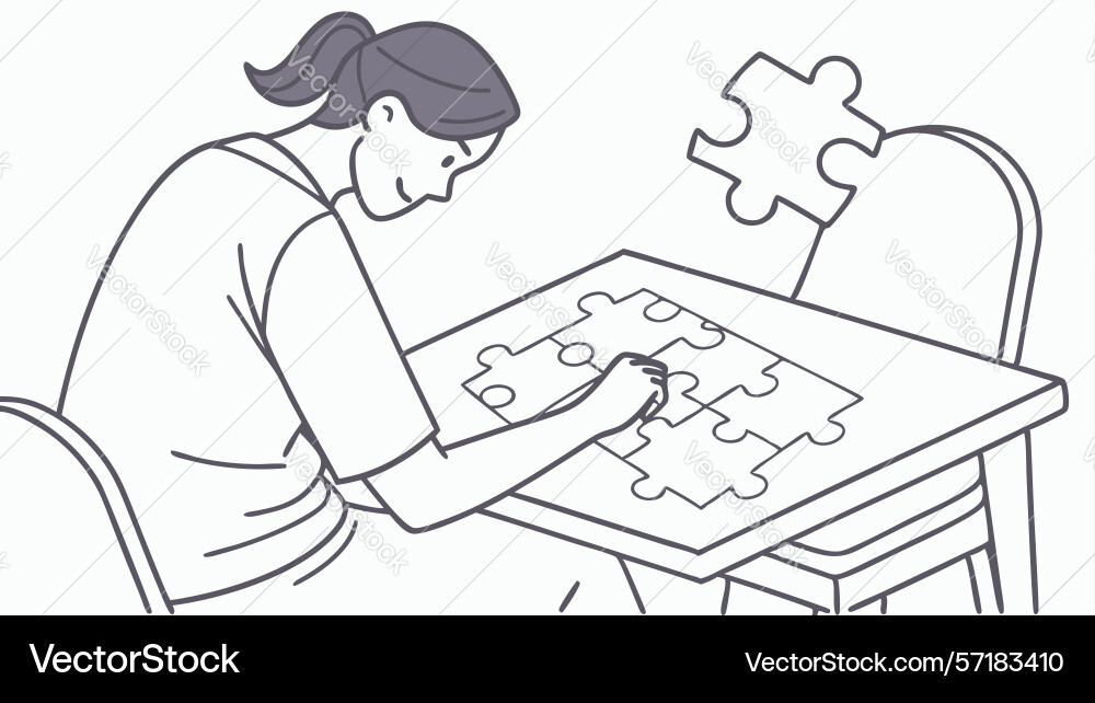 Person solving jigsaw puzzle design generative ai vector image