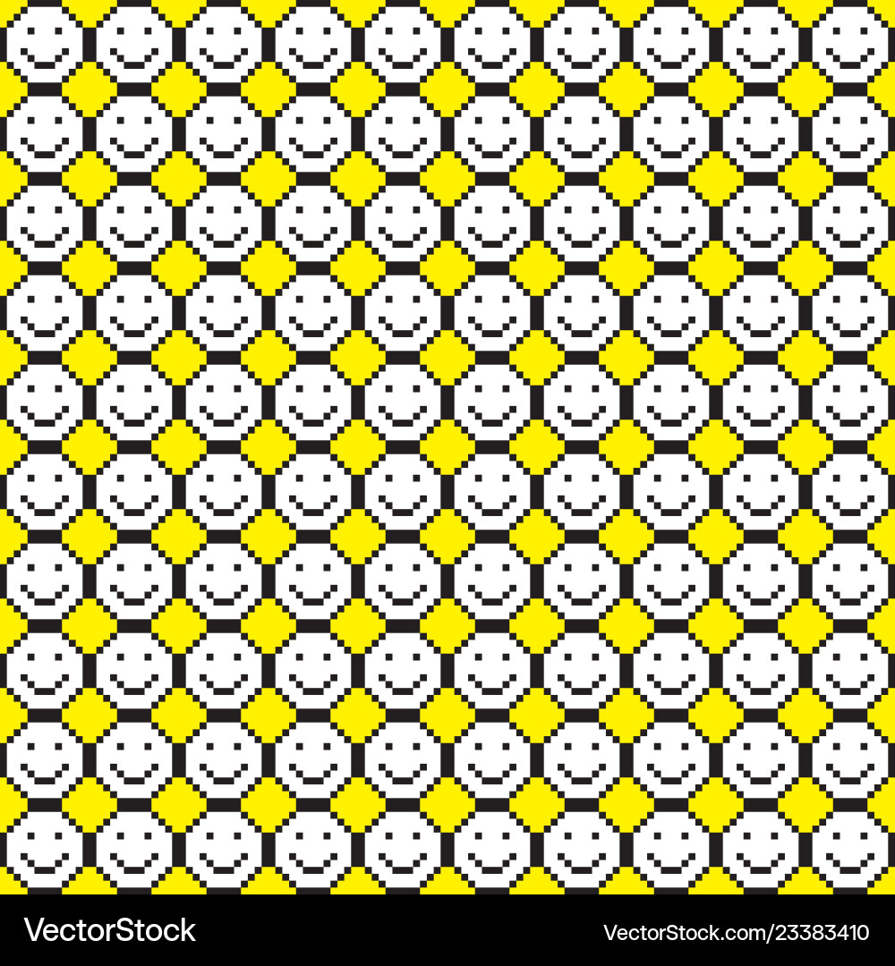Seamless pattern with smile icons pixel art Seamless pattern with smile icons pixel art vector image