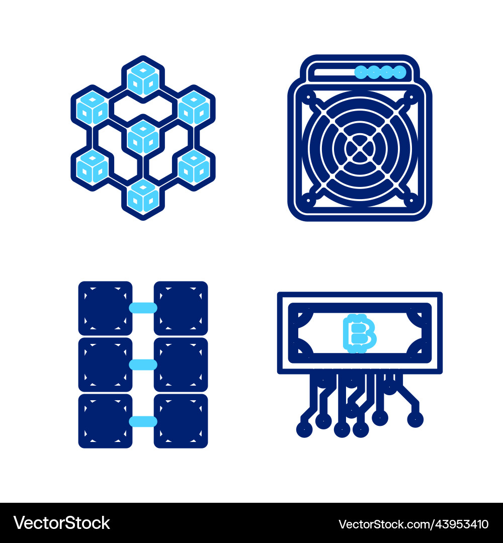 Set line cryptocurrency bitcoin with circuit vector image