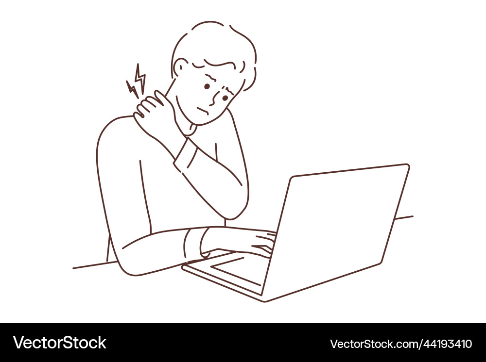 Tired man suffer from backache working on computer Tired man suffer from backache working on computer vector image