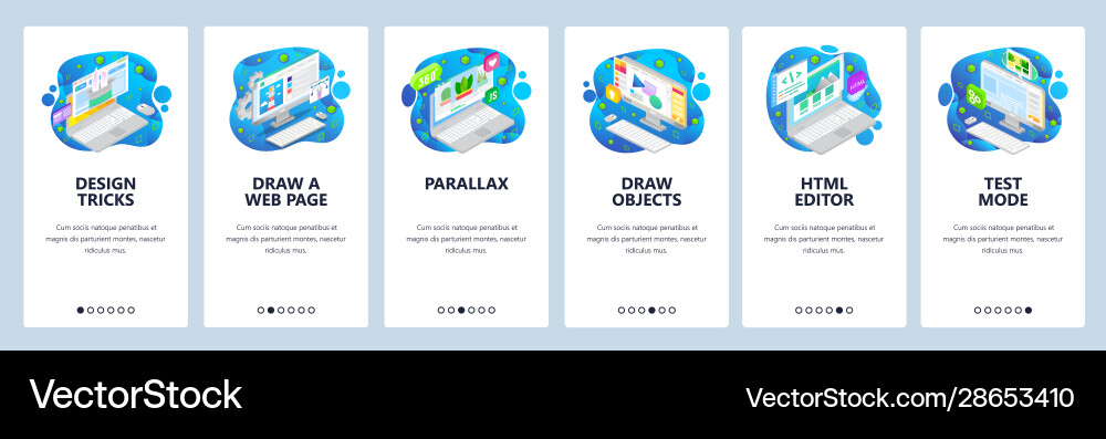Web development isometric computer icons html Web development isometric computer icons html Vector Image