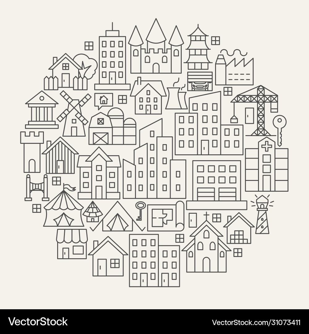 Building line icons circle Building line icons circle vector image