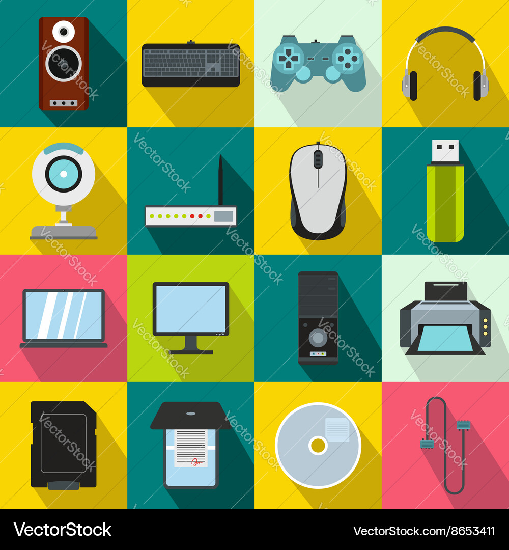 Computer icons set flat style vector image