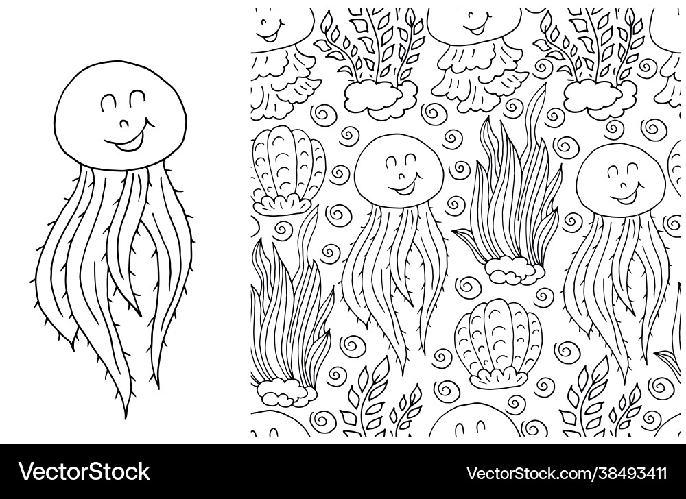 Contour set element and seamless pattern vector image