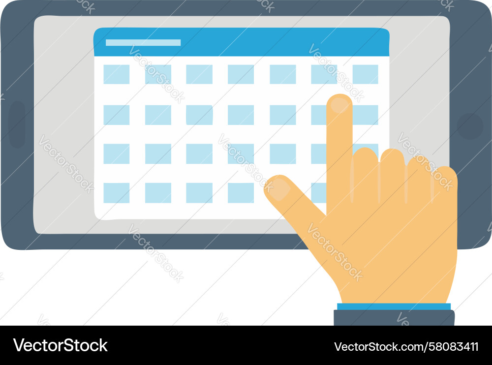 Hand Using Calendar App on Tablet Vector Image