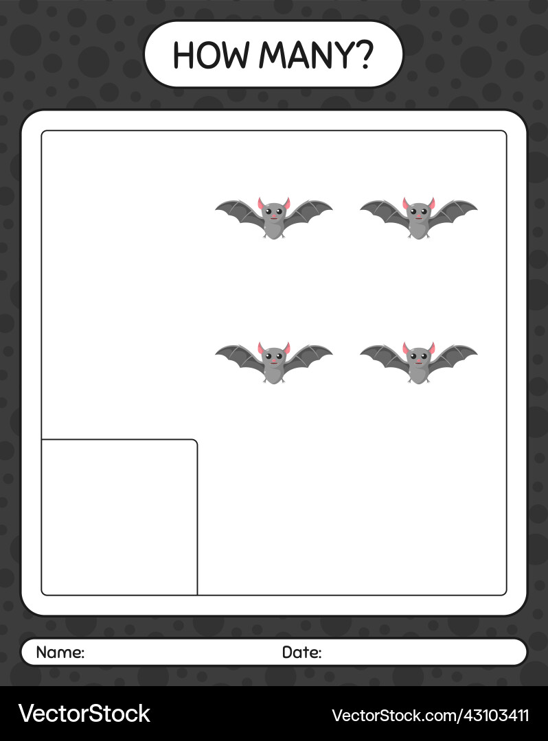 How many counting game with bat worksheet How many counting game with bat worksheet vector image