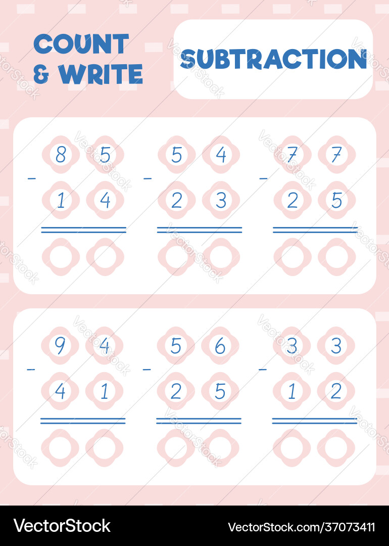 Math worksheet practice print page double digit Vector Image