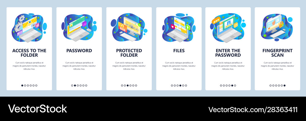Mobile app onboarding screens files secure access vector image