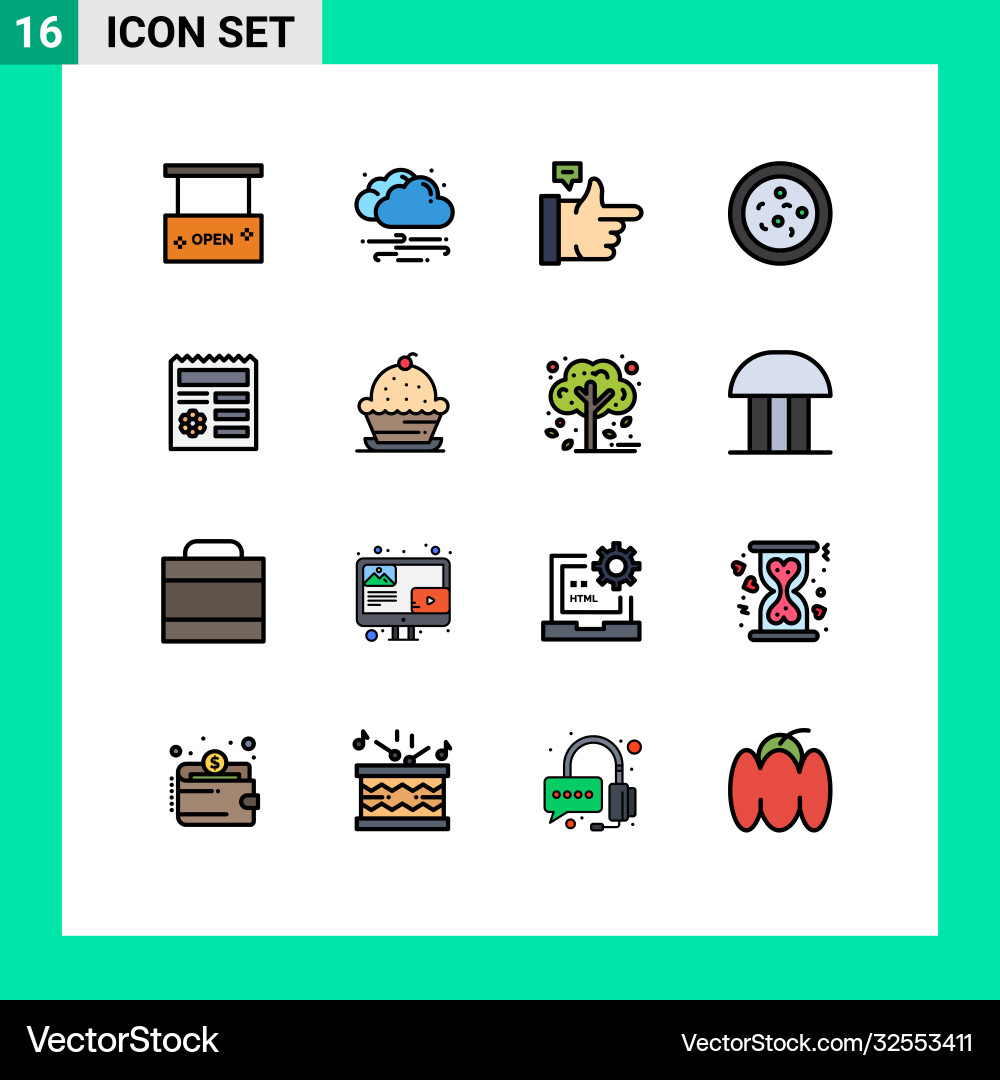 Mobile interface flat color filled line set 16 vector image