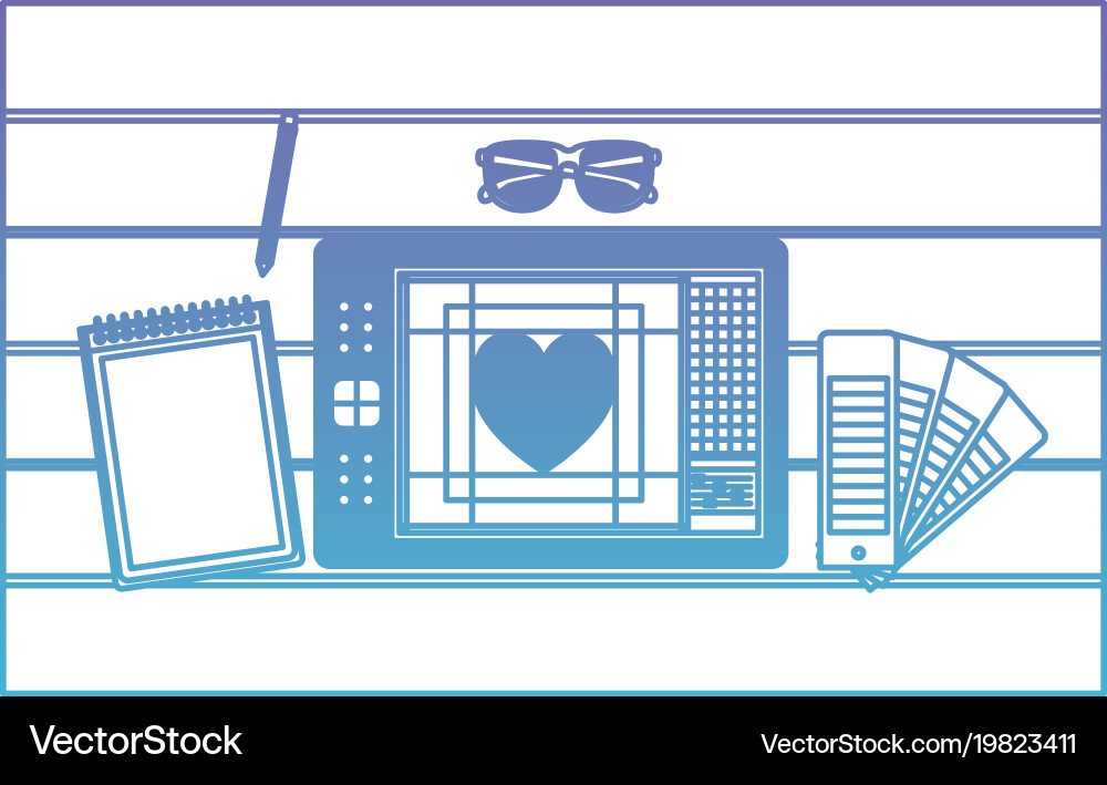 Notebook and design tools tablet digitizer vector image