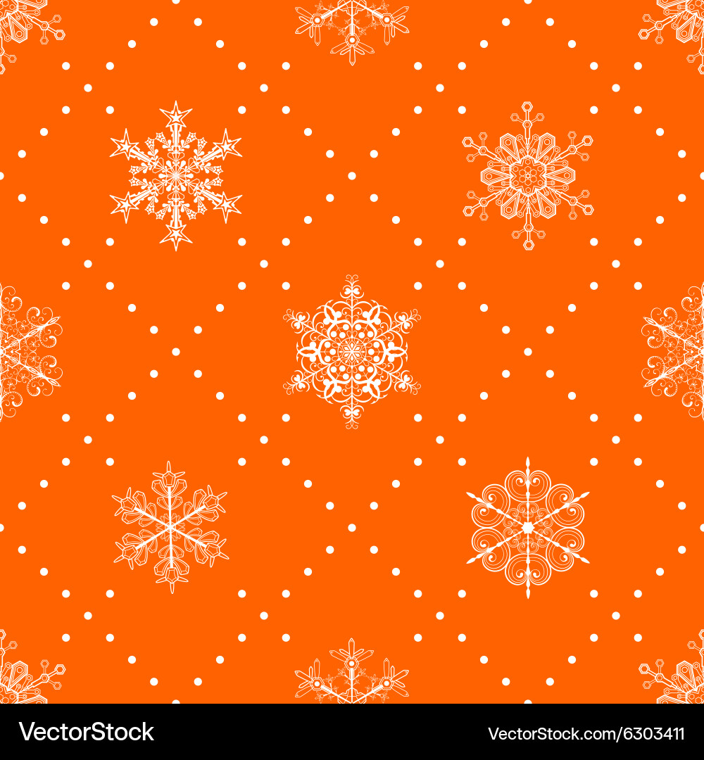 Orange Snowflake Seamless Pattern vector image